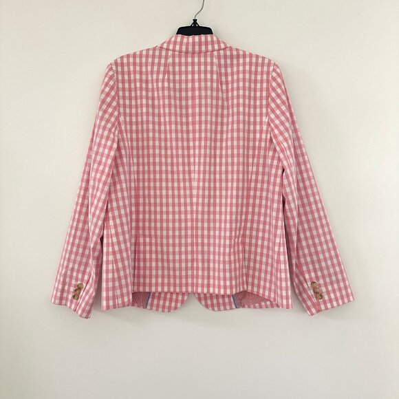 Talbots Womens Pink White Gingham Plaid Blazer Size 14 Preppy Checkered Office - Picture 2 of 8